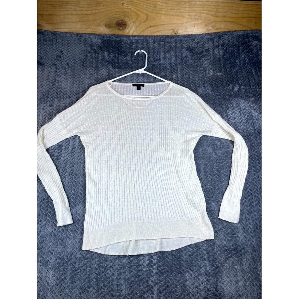 J.Crew Sweater Womens Medium White Cable Knit Linen Round Neck Lightweight